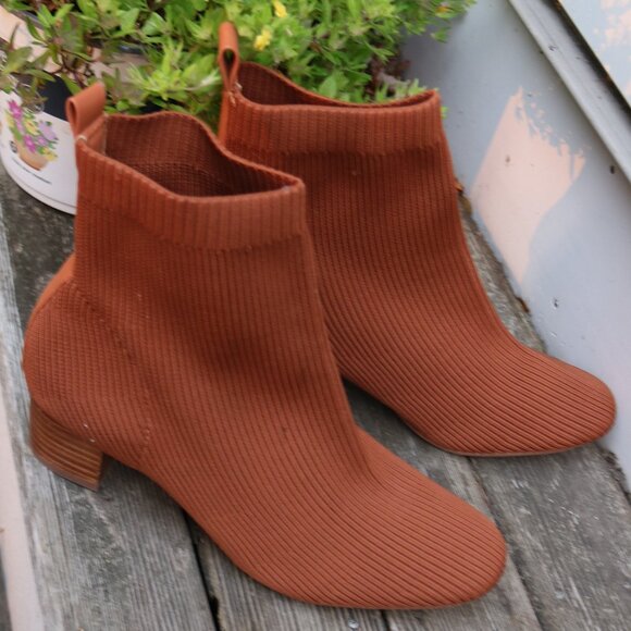 Joie Neely for Anthropologie Burnt Orange Rust Stretch Ribbed Sock Booties 7.5 - Picture 4 of 8